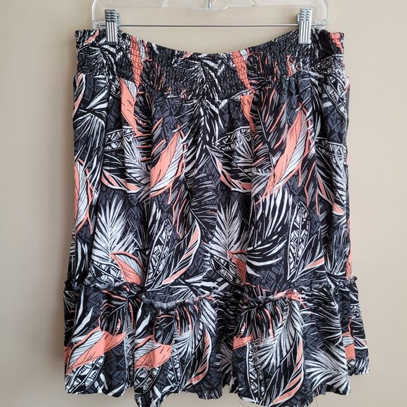 Torrid Womens Skirt Plus Size 2x Black Leaves Mini Challis Smocked Waist Pockets - Picture 7 of 12